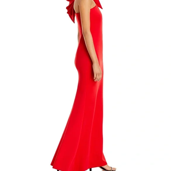 Aqua One-Shoulder Pink Gown with Shoulder Bow - Picture 4 of 5